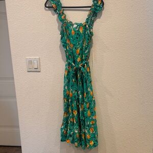 Luxology Green and Orange Floral Midi Dress